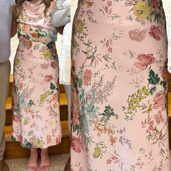 Petal & Pup Anabelle Floral Mock Neck Silk Dress in Pink - Picture 2 of 2